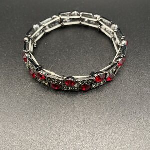 Unsigned Rhinestone Bracelet Art Deco Style Red OS